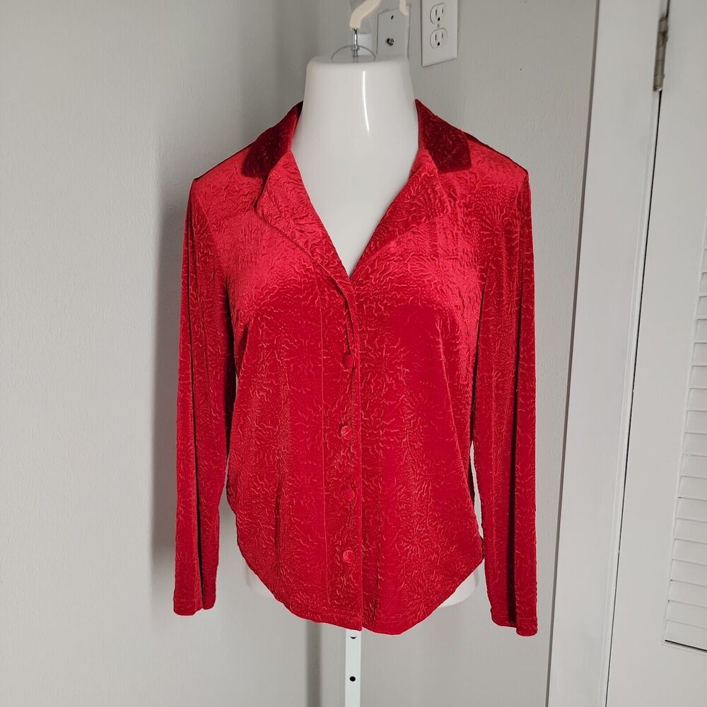 Coldwater Creek Button Up Collared Shirt ~ Sz M ~ Red ~ Long Sleeve